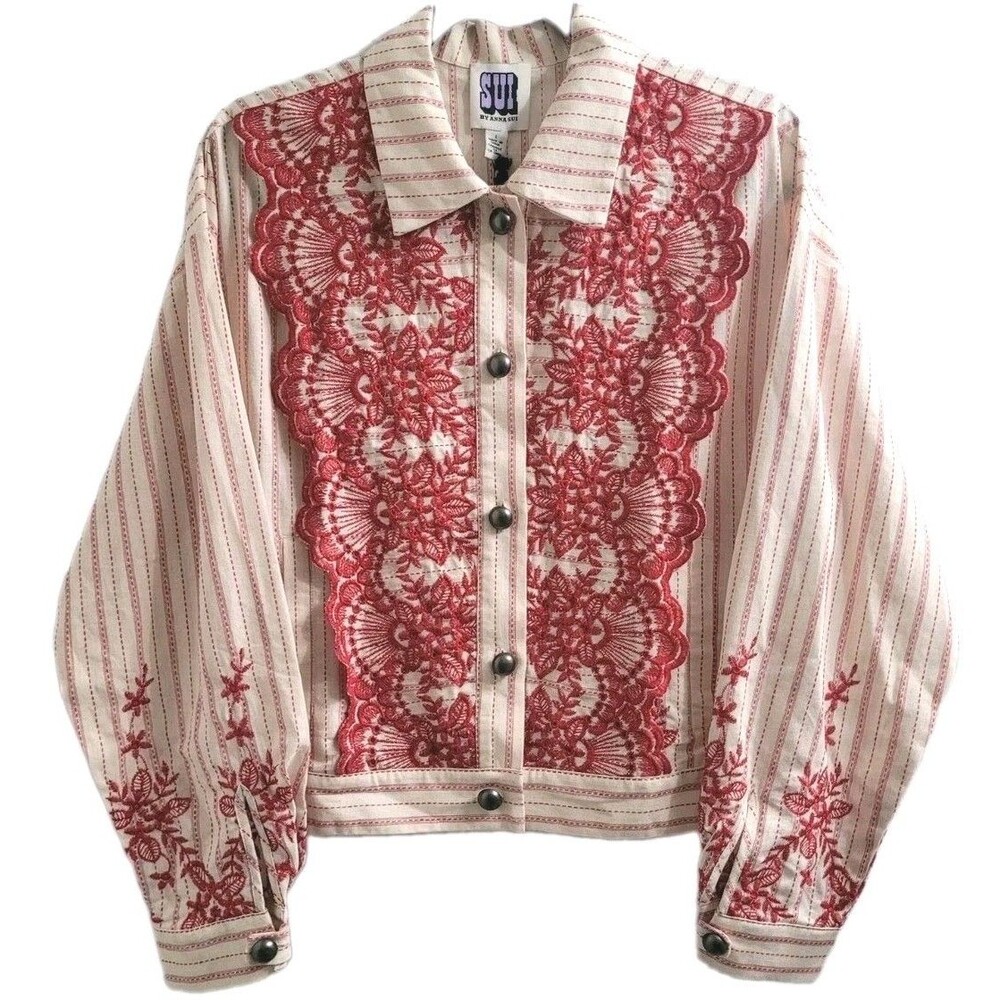 NWT SUI by Anna Sui Embroidered Cotton Western Boho Jacket L Floral Cropped